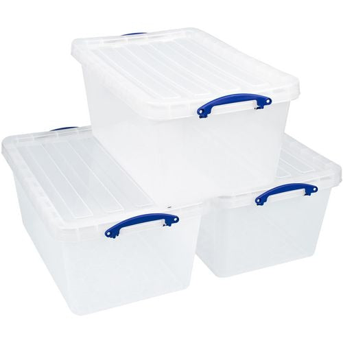 Really Useful Box Storage Box 61 L Transparent PP (Polypropylene) 44 x 68 x 31 cm Pack of 3