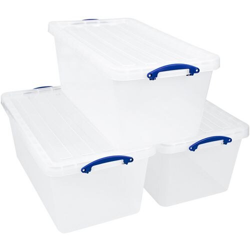 Really Useful Box Storage Box 82 L Transparent PP (Polypropylene) 33.5 x 82 x 44 cm Pack of 3