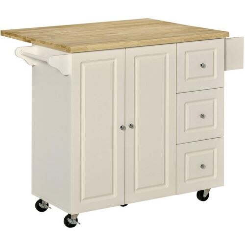 HOMCOM Kitchen Island MDF (Medium-Density Fibreboard), Rubberwood White 450 x 11,150 x 750 mm