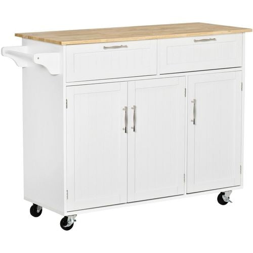 HOMCOM Kitchen Island MDF (Medium-Density Fibreboard), Rubberwood White 460 x 1,210 x 910 mm