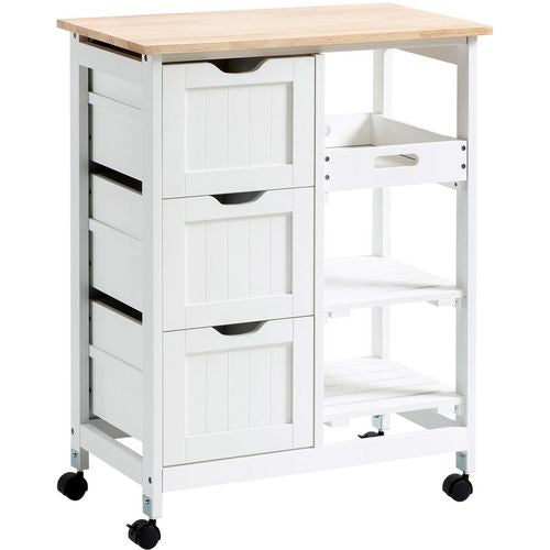 HOMCOM Kitchen Cart MDF (Medium-Density Fibreboard), Rubberwood White 370 x 670 x 855 mm