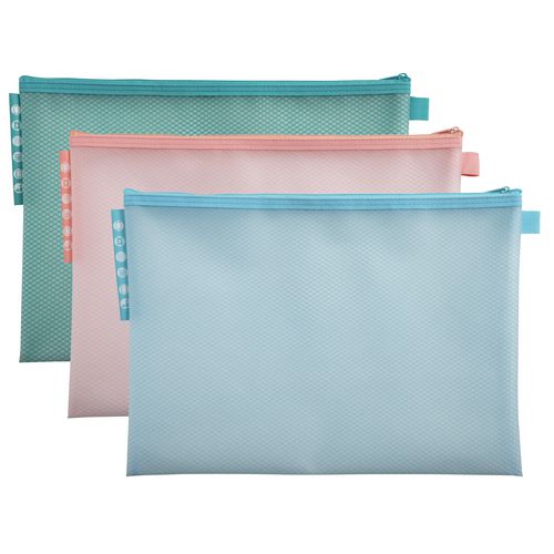 Exacompta Kreacover Zip Lock Bag 37150E Zip PP (Polypropylene), EVA (Ethylene-Vinyl Acetate) Landscape 35.5 (W)0.4 (D)25.5 (H) cm Assorted Pack of 3