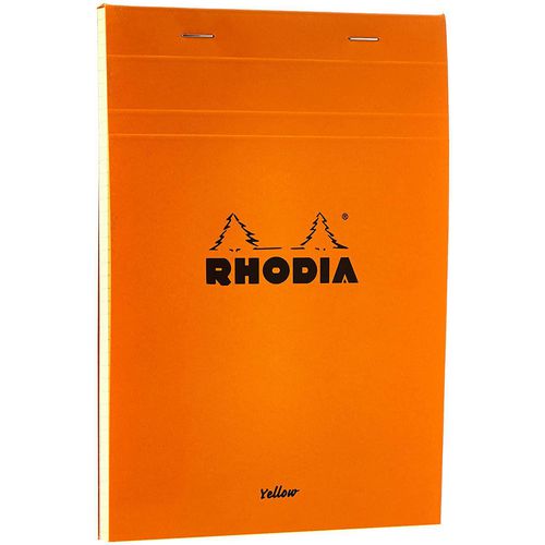 Rhodia Legal Pad 16260C A5 Squared Stapled Top Bound Cardboard Hardback Yellow Perforated 80 Pages