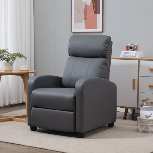 HOMCOM Recliner Sofa Faux Leather Fixed Armrest Non Seat Height Adjustable Grey