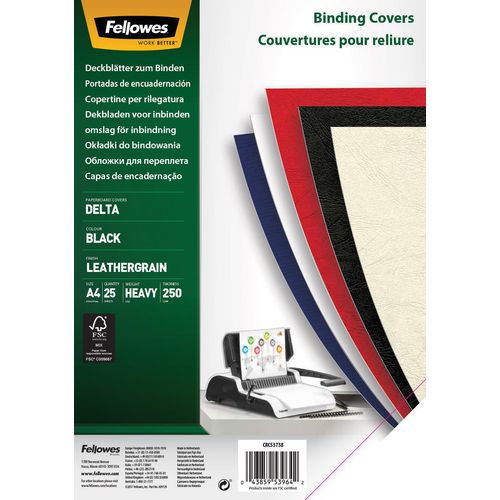 Fellowes Binding Cover Paper A4 Leatherboard Black Pack of 25