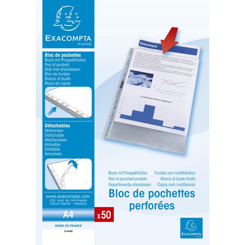 Exacompta Punched Pockets A4 Clear Transparent 0,05mm PP (Polypropylene) Up 31048E Pack of 50