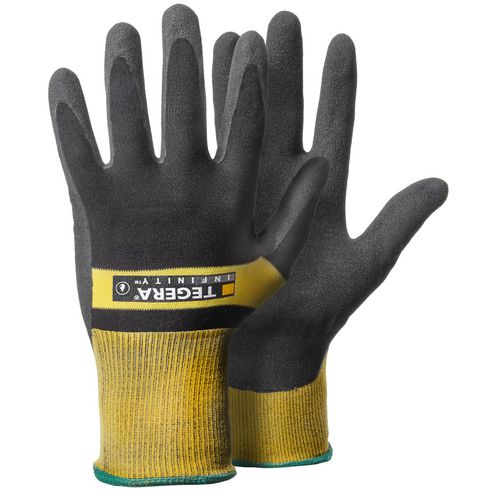 TEGERA Infinity Non-Disposable Precision Gloves Nitrile, Nylon Size 9 Black, Yellow 6 Pairs