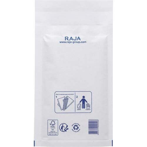 RAJA Padded Envelopes White Plain 120 (W) x 210 (H) mm Peel and Seal 75 gsm Recycled 50% Pack of 200