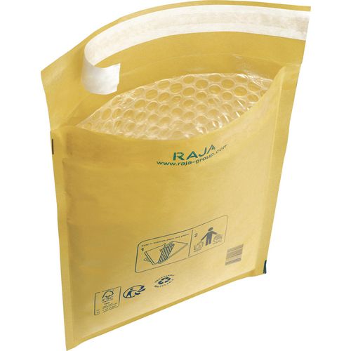 RAJA Padded Envelopes Gold Plain Kraft Paper, PE (Polyethylene) 445 (W) x 300 (H) mm Peel and Seal 75 gsm Recycled 50% Pack of 50