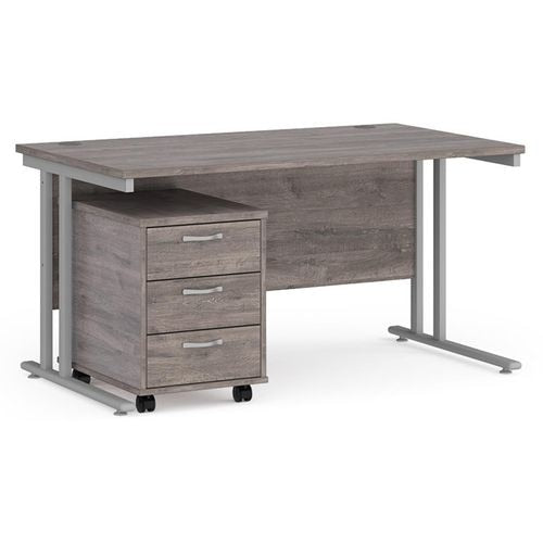 Dams International Straight Desk with 3 Drawer Pedestal SBS314GO 1,400 x 800 x 725 mm