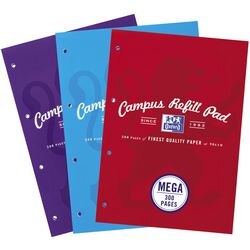 OXFORD Refill Pads Glued A4 Ruled Cardboard Assorted 300 Pages Pack of 3