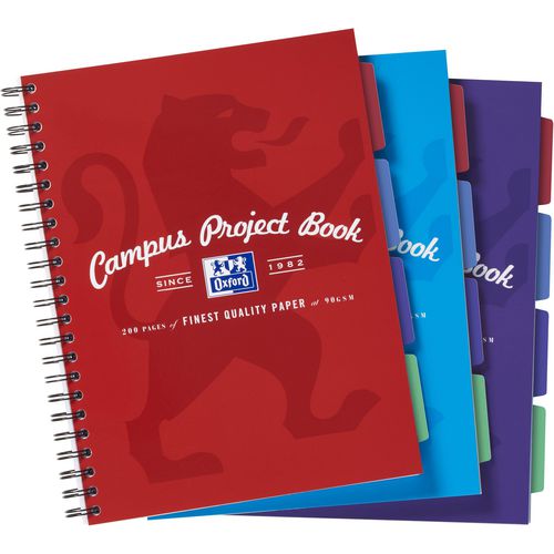 OXFORD Project Book 400015503 A4+ Ruled Twin Wire Card Assorted Perforated 100 Pages Pack of 3