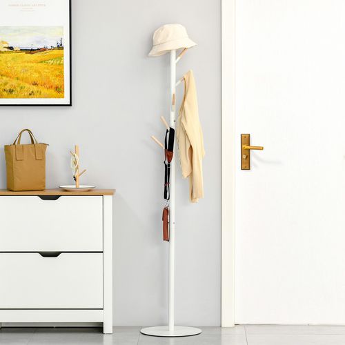 HOMCOM Freestanding Coat Rack Stand with 6 Hooks White