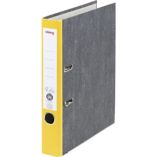 Viking Lever Arch File A4 50 mm Black, Yellow 2 Rings Marbeled Paper with Spine Sticker