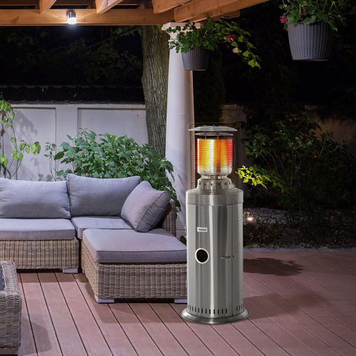 OutSunny Outdoor Heater with Wheels, Dust Cover and Regulator Silver