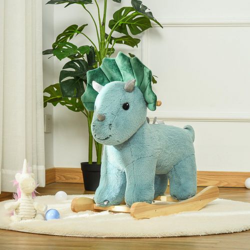 HOMCOM Kid Plush Ride-On Rocking Horse Triceratops-shaped Toy Rocker