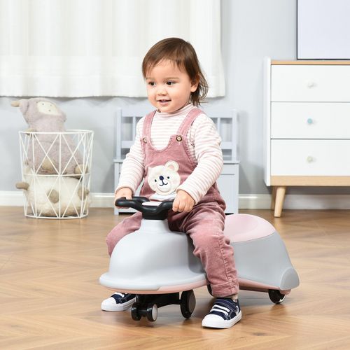 HOMCOM Ride on Wiggle Car with LED Flashing Wheels Grey,Pink