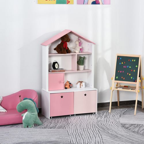 HOMCOM Kids Bookshelf Chest with Drawer and Wheels Pink 800 x 340 x 1,300 mm