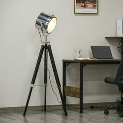 HOMCOM Industrial Style Adjustable Tripod Floor Lamp, Searchlight Reading Lamp