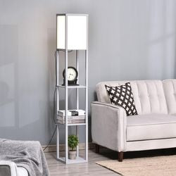 HOMCOM 4-Tier Floor Lamp Standing Lamp with Storage Shelf for Home Office Dorm Grey