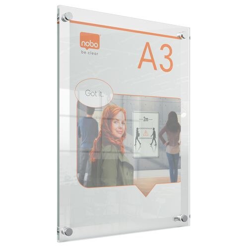 Nobo Premium Plus Wall Mountable Info Frame 1915590 A3 Frameless Acrylic 348 x 471 mm Transparent