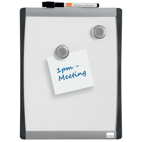 Nobo Mini Wall Mountable Magnetic Whiteboard 1903778 Lacquered Steel Arched Frame 215 x 280 mm White