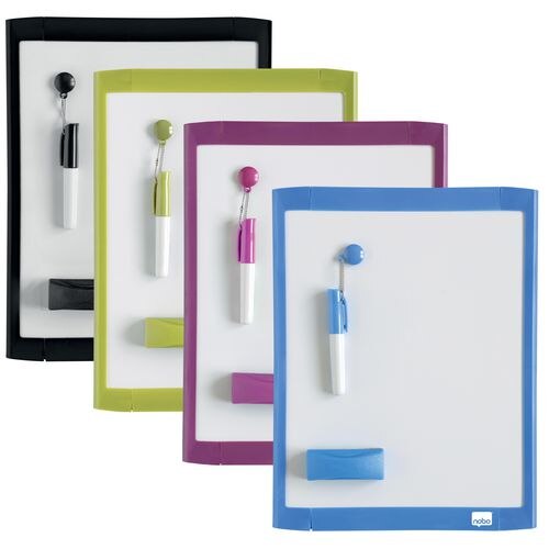 Nobo Mini Wall Mountable Magnetic Whiteboard 1903816 Lacquered Steel Assorted Coloured Frame 216 x 280 mm White