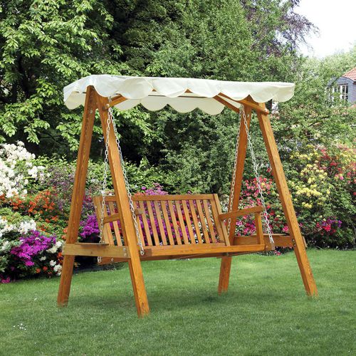 OutSunny Swing Bench Pine Wood, Polyester Brown 1,300 x 1,850 mm