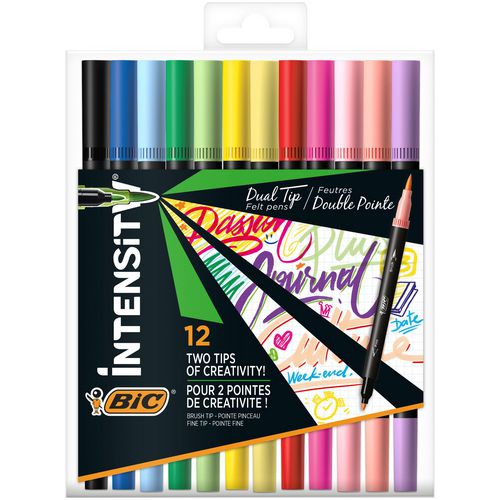 BIC Dual Felt Tip Pen 0.7 mm Intensity Assorted Pack of 12