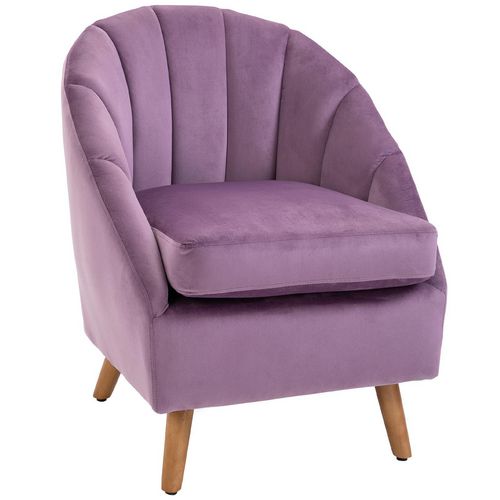 HOMCOM Decadent Single Lounge Chair in Velvet-Look Upholstery w/ Wooden Legs Purple