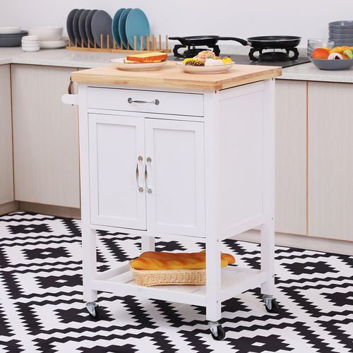 HOMCOM Kitchen Island W/ Drawer-White/Oak Colour 65 x 48 x 90 cm