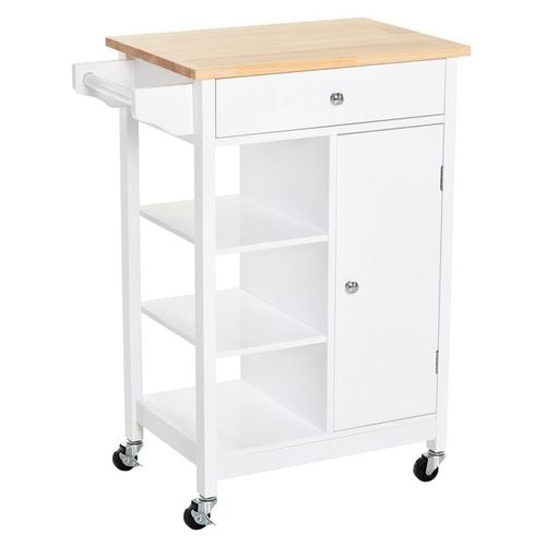 HOMCOM Kitchen Cart MDF (Medium-Density Fibreboard), Rubber Wood White 660 x 395 x 865 mm