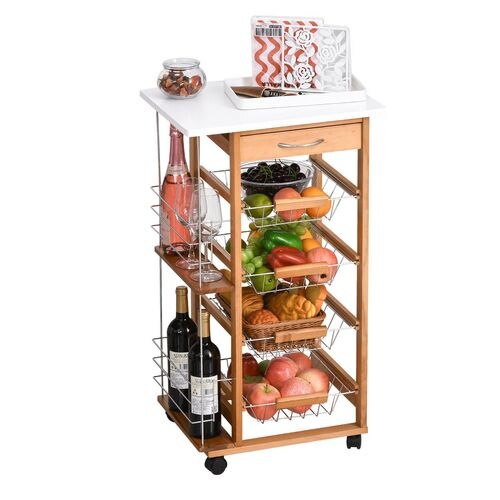 HOMCOM MDF Multifunction Kitchen Island Trolley Brown