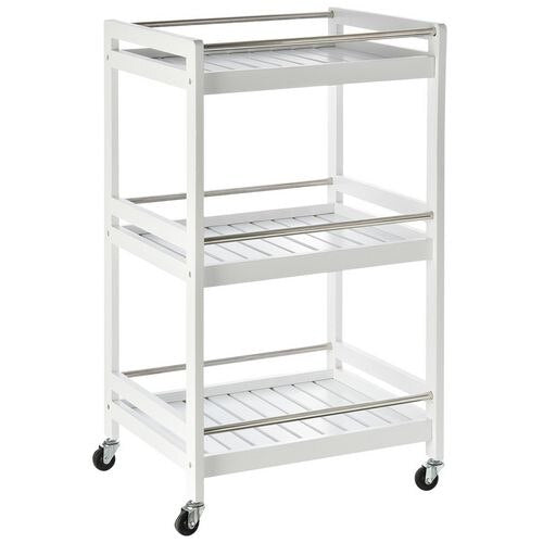 HOMCOM Kitchen Cart Bamboo, Pine, Stainless Steel White 450 x 380 x 780 mm