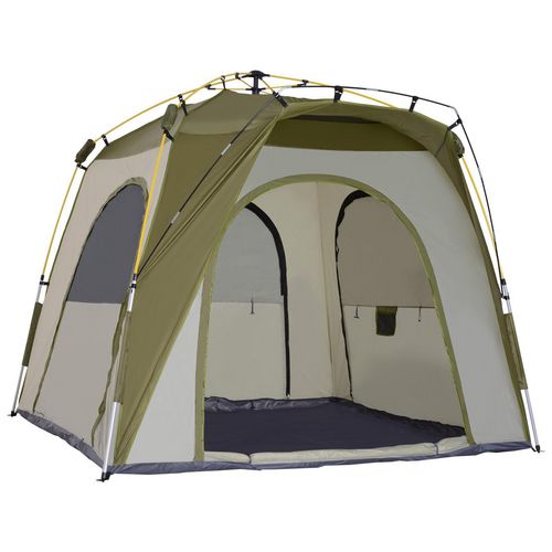 OutSunny Camping Tent, 240Lx240Wx195H cm, Polyester, Aluminium-Army Green/Grey