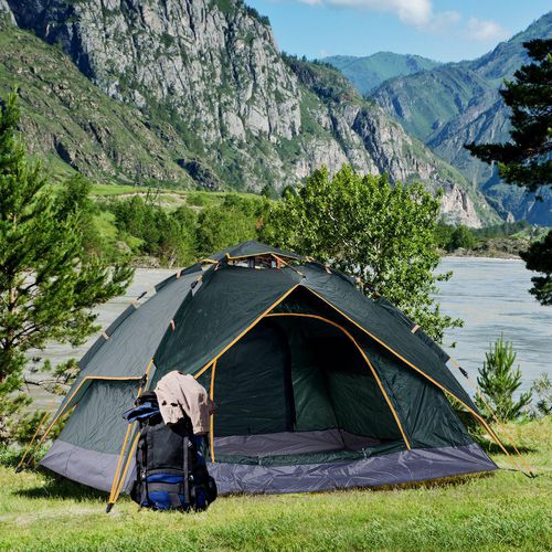 OutSunny Camping Tent, 210Wx210Lx140H cm-Dark Green