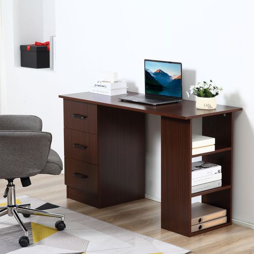 HOMCOM Desk with 3 Drawers Walnut 490 x 720 mm