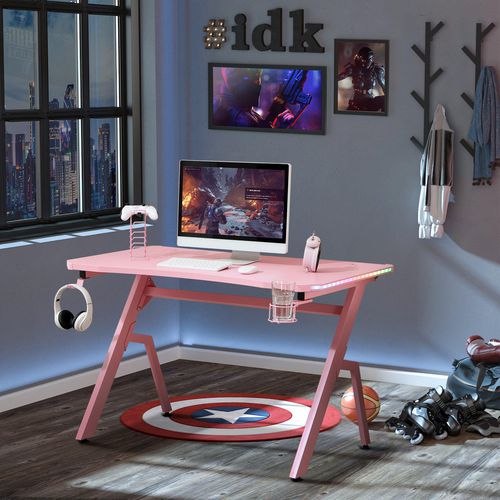 HOMCOM Gaming Desk Steel Pink 666 x 960 mm