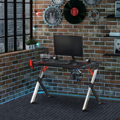 HOMCOM Gaming Desk with Lights Black 600 x 740 mm