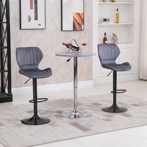 HOMCOM Bar Stool Velvet Touch Grey Pack of 2