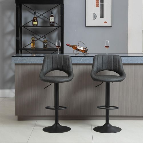 HOMCOM Bar Stool Leather Grey Pack of 2