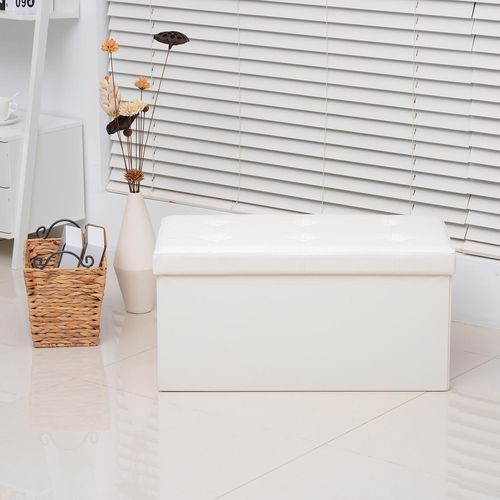 HOMCOM Folding Storage Ottoman Cream White