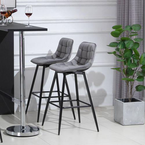 HOMCOM Counter Chair Velvet Touch Grey Pack of 2