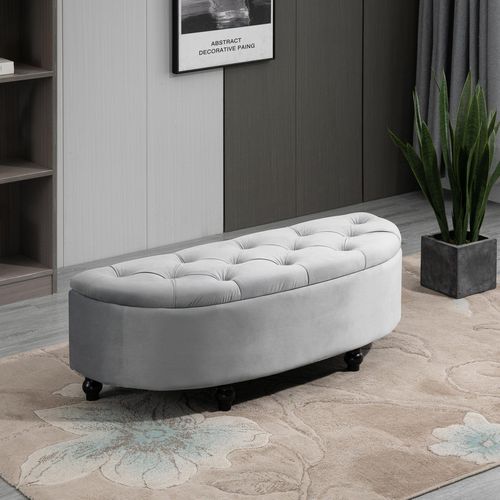 HOMCOM Semi Circle Bench with Rubberwood Legs Grey