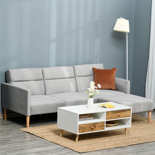 HOMCOM Sofa Bed Linen with Footstool Light Grey