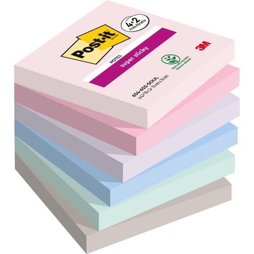 Post-it Super Sticky Notes 76 x 76 mm Grey Squared Plain 6 Pads of 90 Sheets