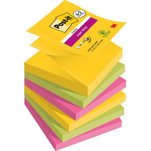 Post-it Super Sticky Z-Notes 76 x 76 mm Green, Pink, Yellow Squared Plain 6 Pads of 90 Sheets