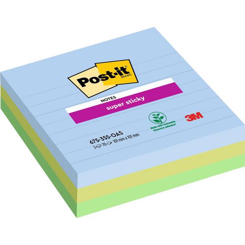 Post-it Sticky Notes Oasis 101 x 101 mm Assorted 90 Sheets Pack of 3