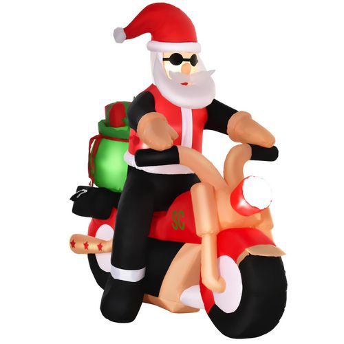 HOMCOM Christmas Santa in Motorcycle Inflatable Multicolour