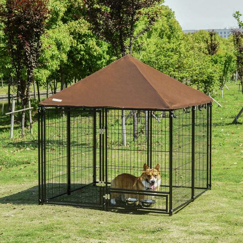 PawHut Dog Kennel Metal, Oxford cloth Black